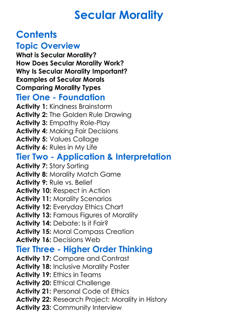 Secular Morality Worksheet Activity Booklet