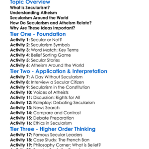 Secularism And Atheism Worksheet Activity Booklet