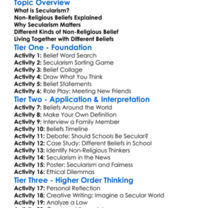 Secularism And Non-Religious Beliefs Worksheet Activity Booklet