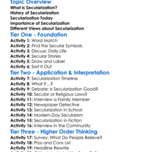 Secularization Worksheet Activity Booklet