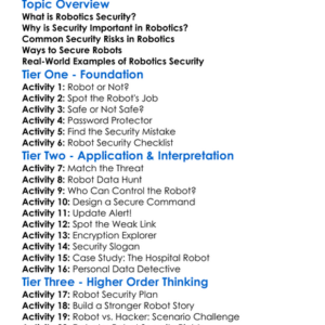 Security In Robotics Worksheet Activity Booklet