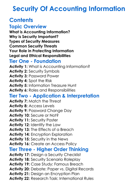 Security Of Accounting Information Worksheet Activity Booklet