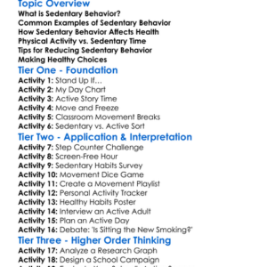 Sedentary Behavior And Health Worksheet Activity Booklet