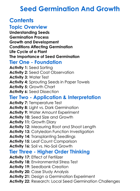 Seed Germination And Growth Worksheet Activity Booklet