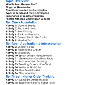 Seed Germination Process Worksheet Activity Booklet