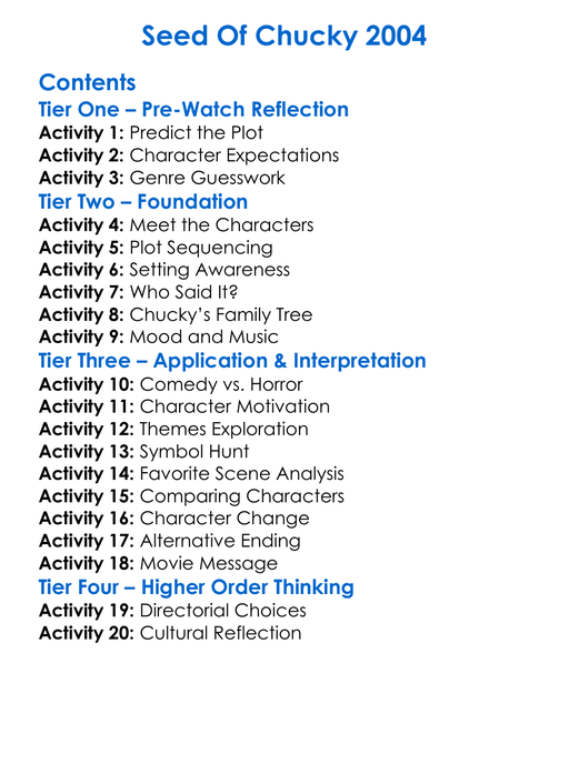Seed Of Chucky 2004 Worksheet Activity Booklet