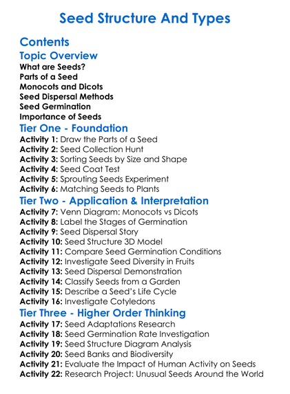 Seed Structure And Types Worksheet Activity Booklet