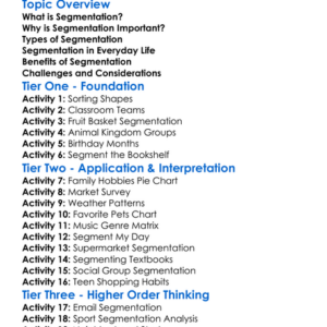 Segmentation Worksheet Activity Booklet