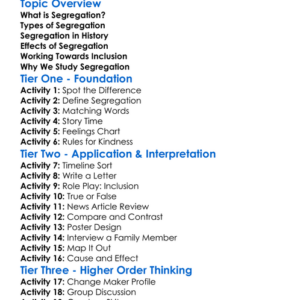 Segregation Worksheet Activity Booklet