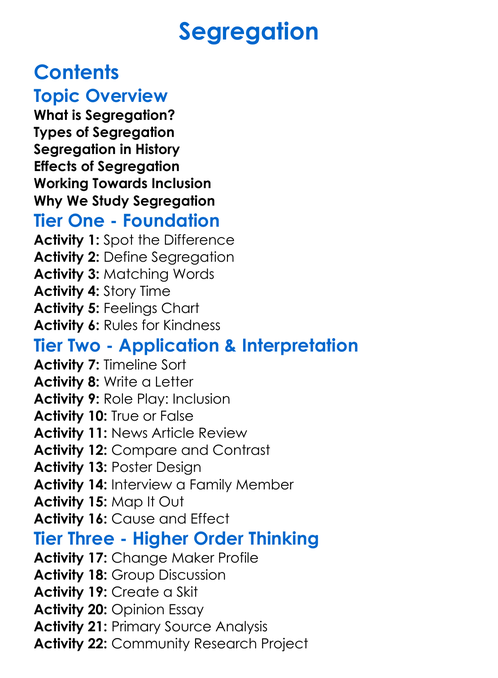 Segregation Worksheet Activity Booklet