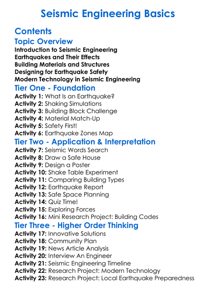 Seismic Engineering Basics Worksheet Activity Booklet