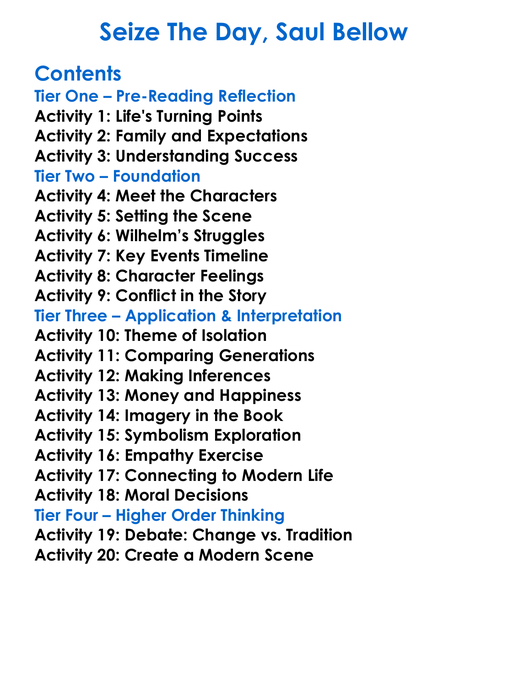Seize The Day Saul Bellow Worksheet Activity Booklet