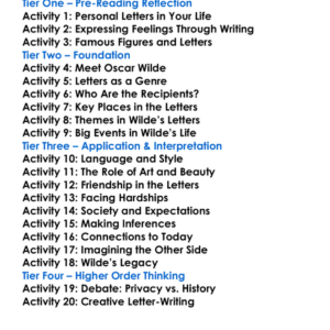 Selected Letters Oscar Wilde Worksheet Activity Booklet