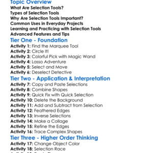 Selection Tools Worksheet Activity Booklet