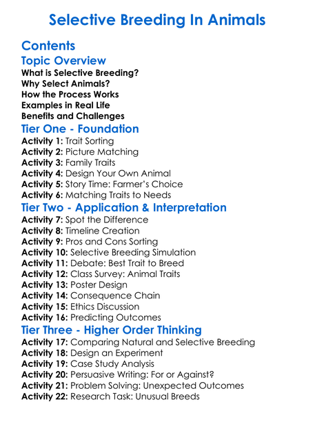 Selective Breeding In Animals Worksheet Activity Booklet