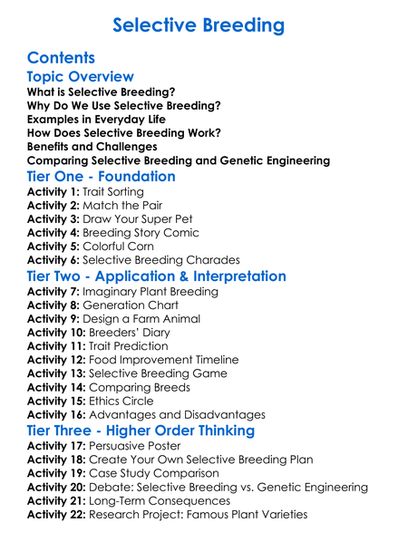 Selective Breeding Worksheet Activity Booklet