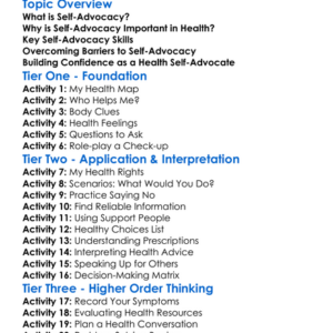 Self-Advocacy In Health Worksheet Activity Booklet