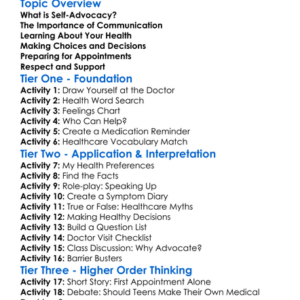 Self-Advocacy In Healthcare Worksheet Activity Booklet