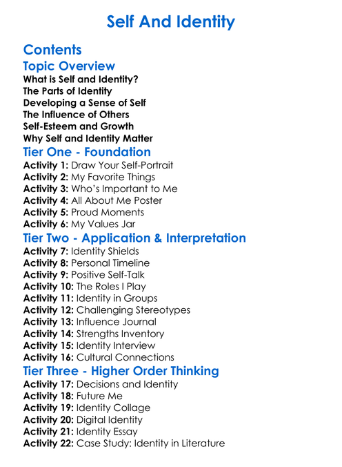 Self And Identity Worksheet Activity Booklet