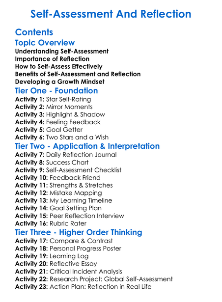 Self-Assessment And Reflection Worksheet Activity Booklet