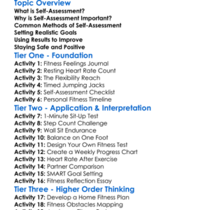 Self-Assessment In Fitness Worksheet Activity Booklet