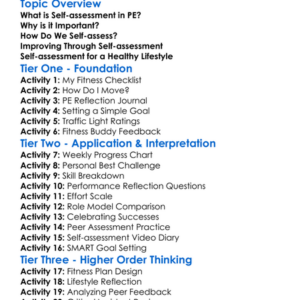 Self-Assessment In Pe Worksheet Activity Booklet