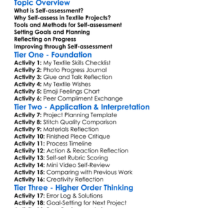 Self-Assessment In Textile Projects Worksheet Activity Booklet