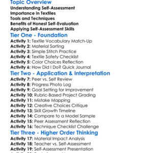 Self-Assessment In Textiles Worksheet Activity Booklet