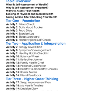 Self-Assessment Of Health Worksheet Activity Booklet