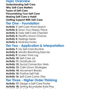 Self-Care Strategies Worksheet Activity Booklet