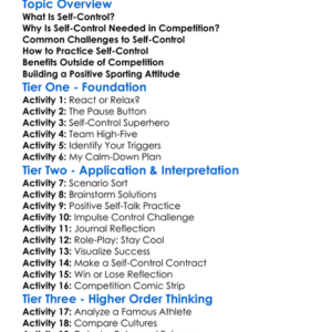 Self-Control During Competition Worksheet Activity Booklet