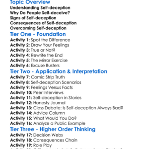 Self-Deception Worksheet Activity Booklet