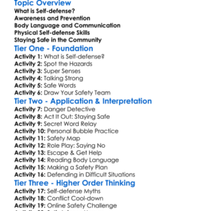 Self-Defense Fundamentals Worksheet Activity Booklet