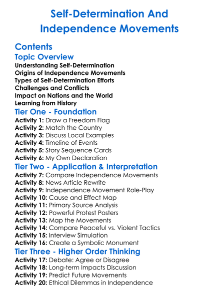 Self-Determination And Independence Movements Worksheet Activity Booklet