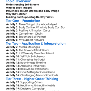 Self-Esteem And Body Image Worksheet Activity Booklet