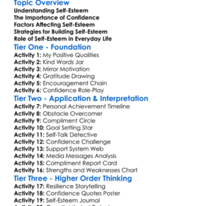 Self-Esteem And Confidence Building Worksheet Activity Booklet