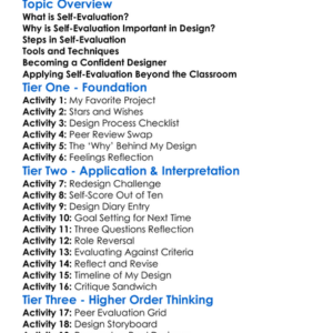 Self-Evaluation In Design Worksheet Activity Booklet