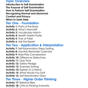 Self-Examination Breasttesticular Worksheet Activity Booklet