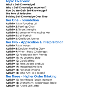 Self-Knowledge Worksheet Activity Booklet