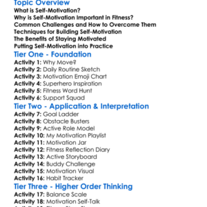 Self-Motivation In Fitness Worksheet Activity Booklet