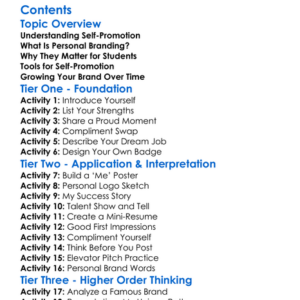 Self-Promotion And Personal Branding Worksheet Activity Booklet