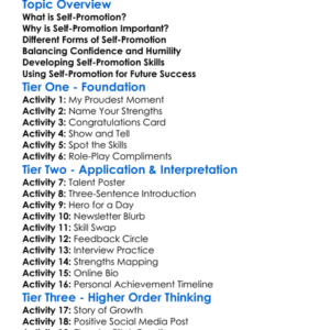 Self-Promotion Techniques Worksheet Activity Booklet