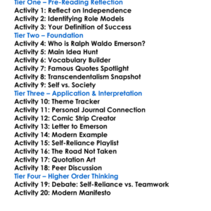 Self-Reliance Ralph Waldo Emerson Worksheet Activity Booklet