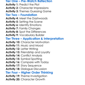 Sense And Sensibility Worksheet Activity Booklet