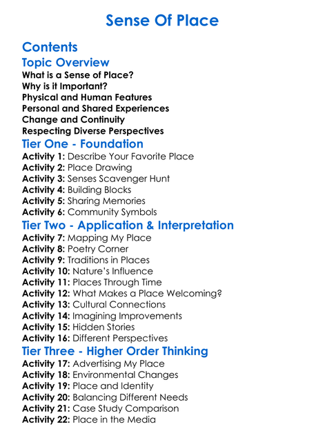 Sense Of Place Worksheet Activity Booklet
