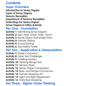 Sense Organs And Sensory Reception Worksheet Activity Booklet