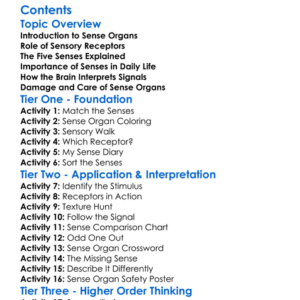 Sense Organs And Sensory Receptors Worksheet Activity Booklet