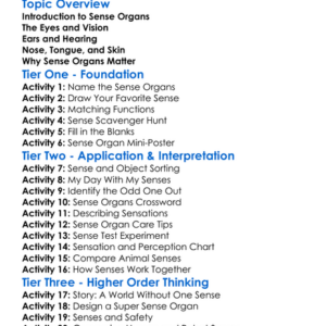 Sense Organs And Their Functions Worksheet Activity Booklet