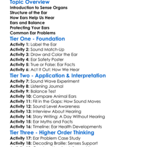 Sense Organs Ears Worksheet Activity Booklet