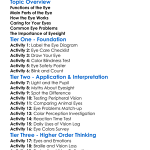 Sense Organs Eyes Worksheet Activity Booklet
